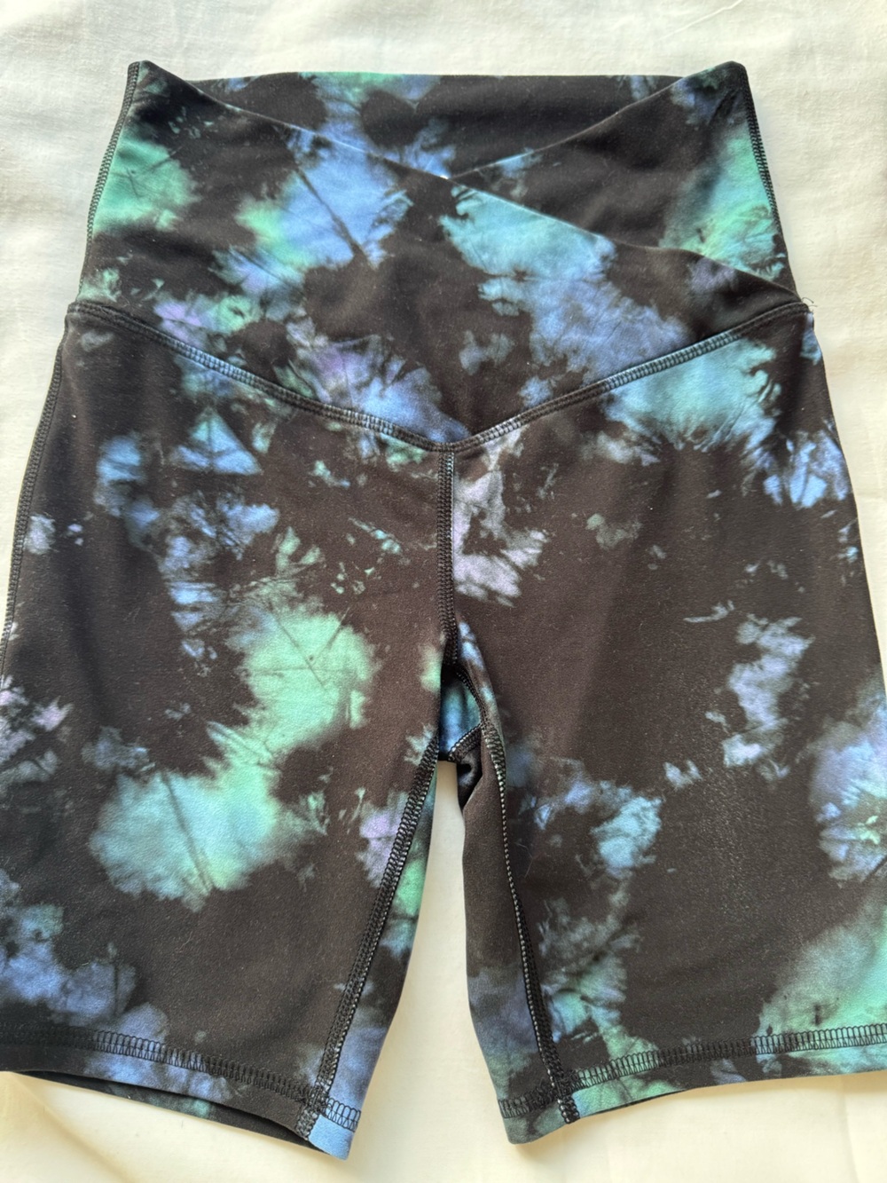 DSG Black Tie-Dye Bike Shorts with Teal & Lavender Accents